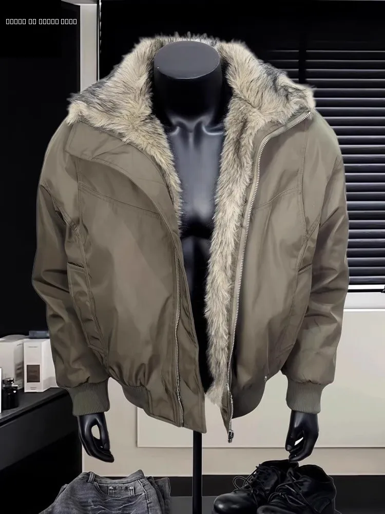 

Мужская утепленная куртка-бомбер из хлопка с камуфляжным принтом, высоким воротником и меховой отделкой, на молнии, для работы и повседневной носки