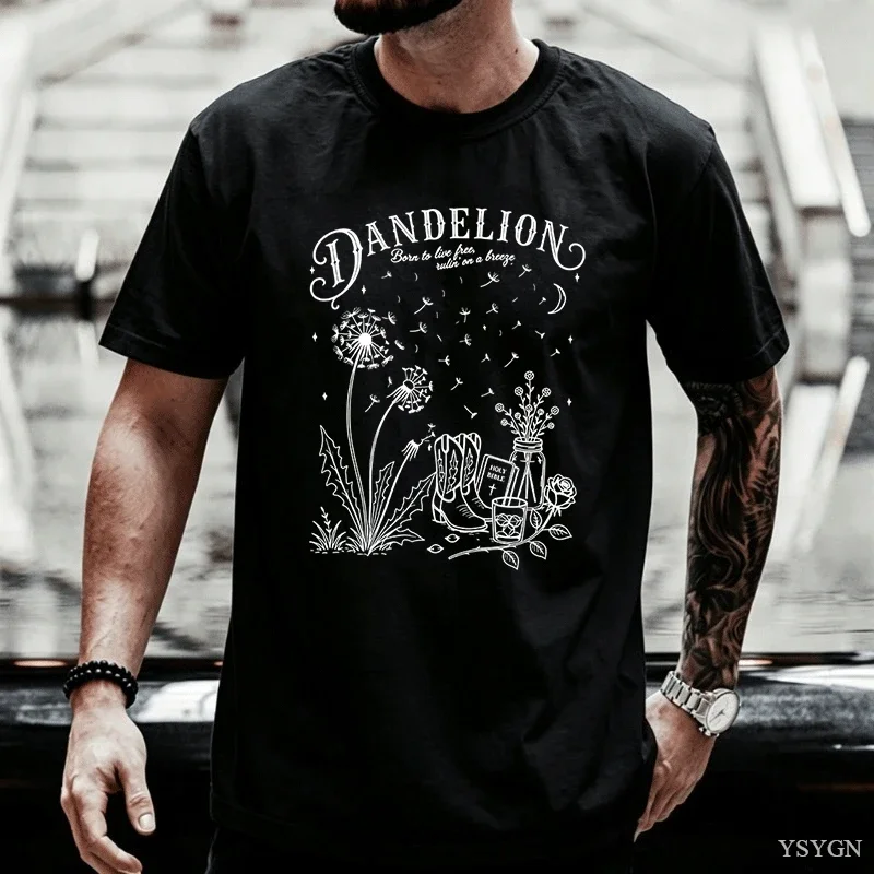 Dandelion Shirt A Little More Dandelion Men T-Shirt Vintage Wildflower Tee Indie Folk Cowgirl Boots Shirt Country Lover Gift
