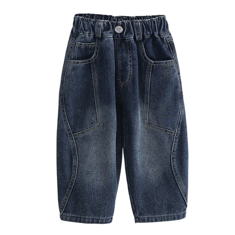 

Autumn Toddler Kids Boys Jeans 2025 Versatile Casual Patchwork Boy Demin Pants Mid Waist Simple Teenagers Loose Trousers 2-13Yrs