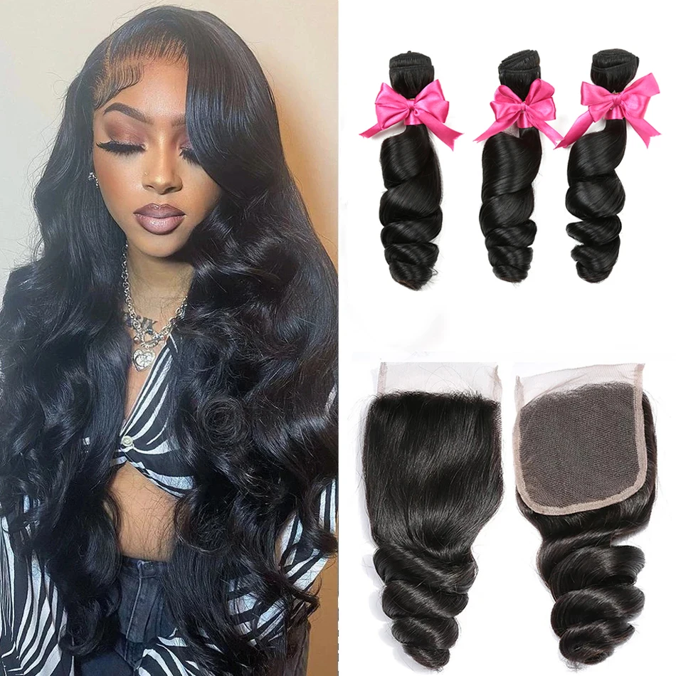 Loose Wave Bundles With Closure Malaysia Remy Hair Weave Extensions 100% Human Hair 30 Inch Long Loose Deep Bundles With Closure