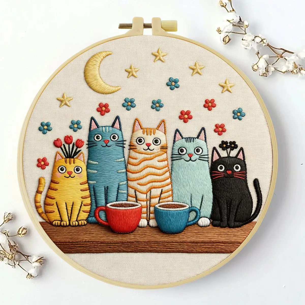 1 Stück 20X20CM/15X15CM 7,87/6,3 Zoll Niedliches Katzen-Stickerei-Starter-Kit DIY-Kit DIY-Stickerei-Set Handarbeiten Nadelkunst Nähkunst – Detail 2