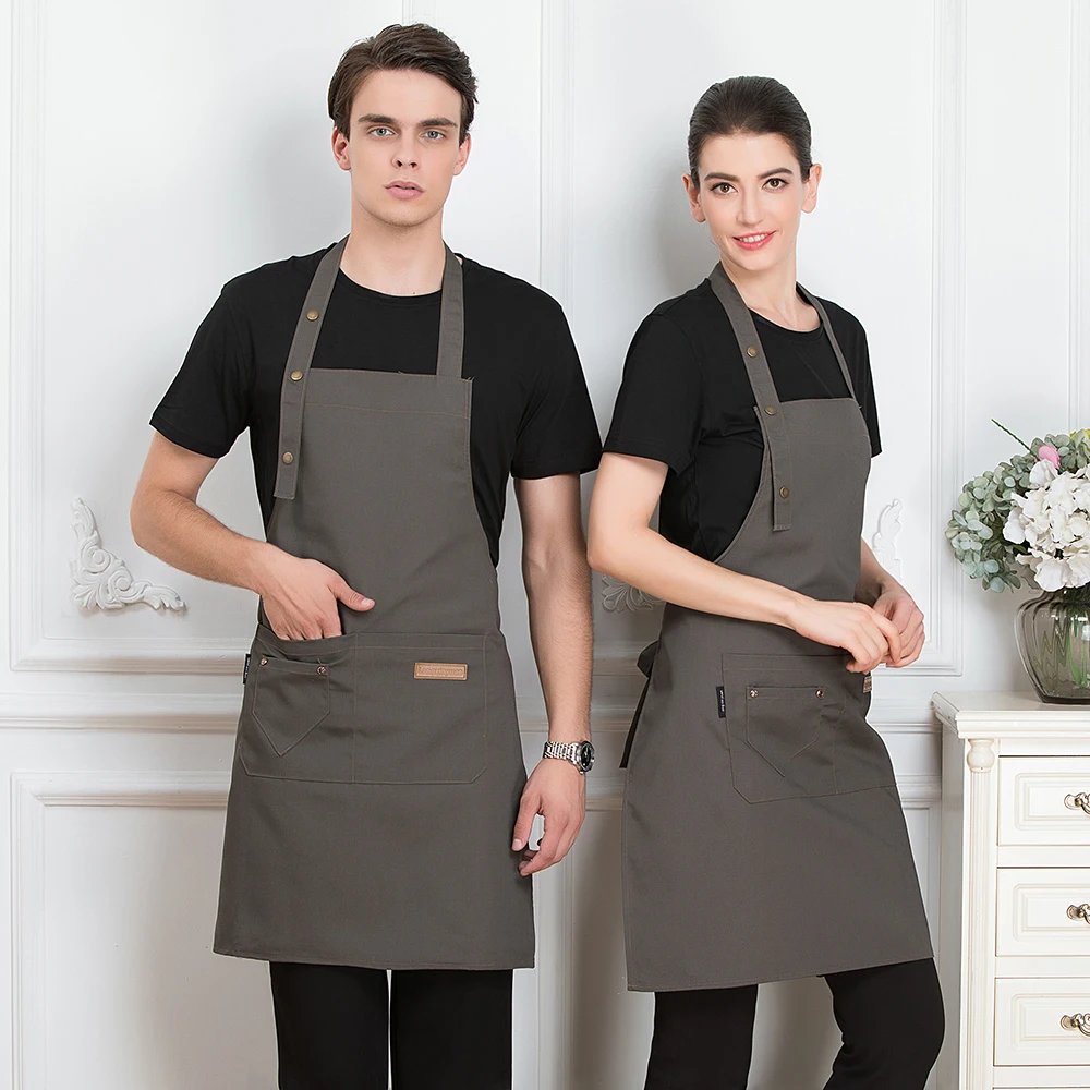 Canvas Kitchen Aprons With Pocket for Woman Men Chef Work Apron for Grill Restaurant Bar Shop Cafes Beauty Nails Studios Uniform