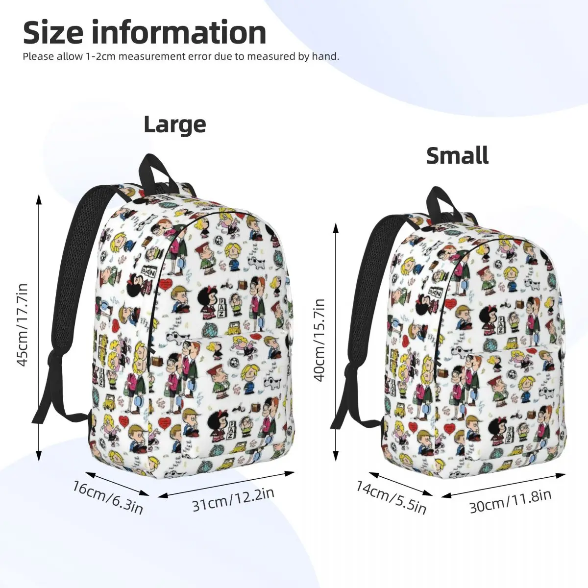 Mafalda e i suoi personaggi per uomo donna studente scuola Bookbag Daypack elementare High College leggero