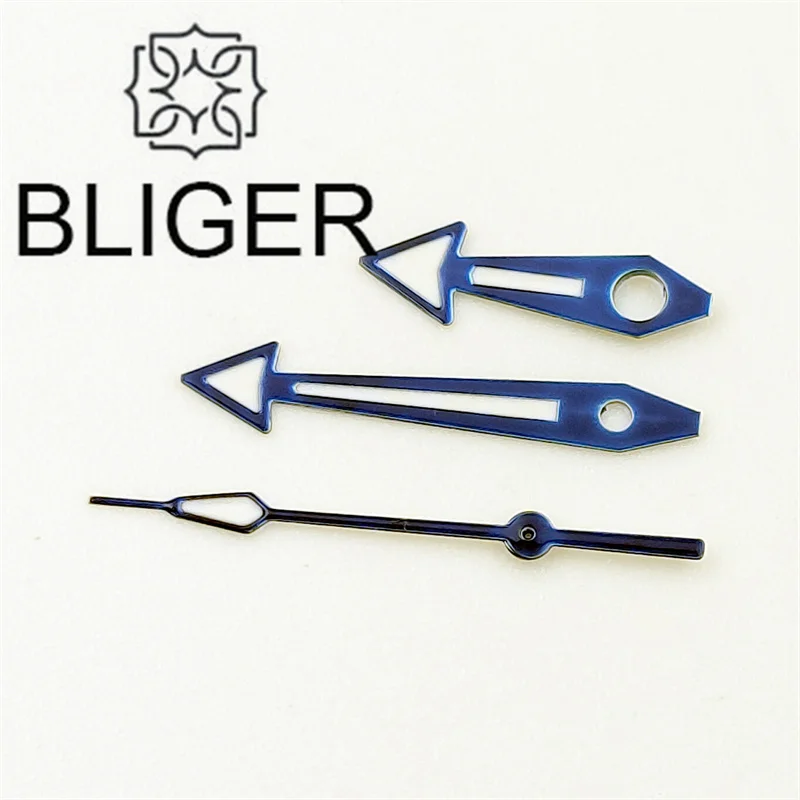 BLIGER Silver Blue Watch Hands Arrow Pointer With Green Luminous Fit NH34 NH35 8215 8200 Movement Diving Watch Replace Watchpart