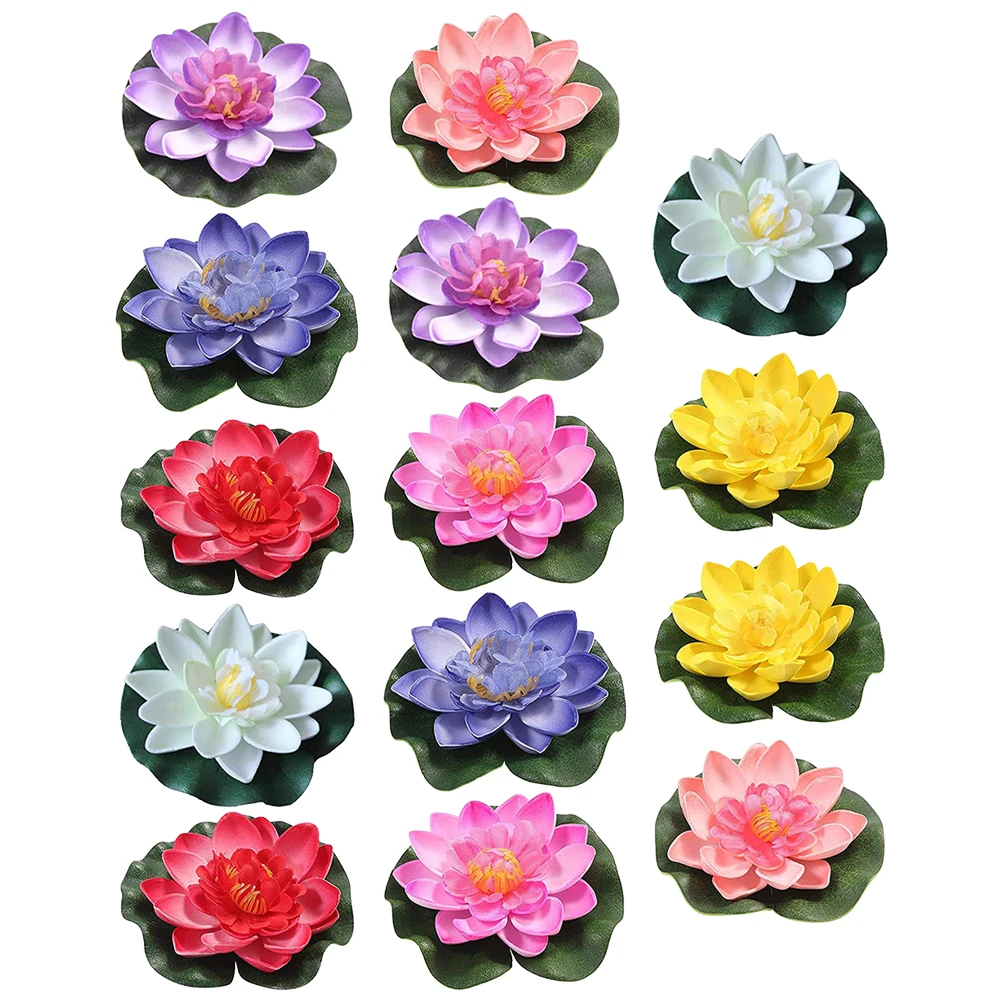 

14 Pcs Artificial Lotus Flowers 10CM Multi Colors Plastic Decor for Pool Aquarium Garden Home floating simulated lotus decor