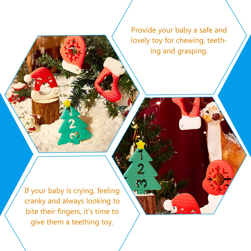4Pcs Baby Beißring Silikon Sicher Infant Molaren Kauen Relief Weihnachten Zahnen Ring Neugeborenen Geschenk Baby Spielzeug Infant Spielzeug