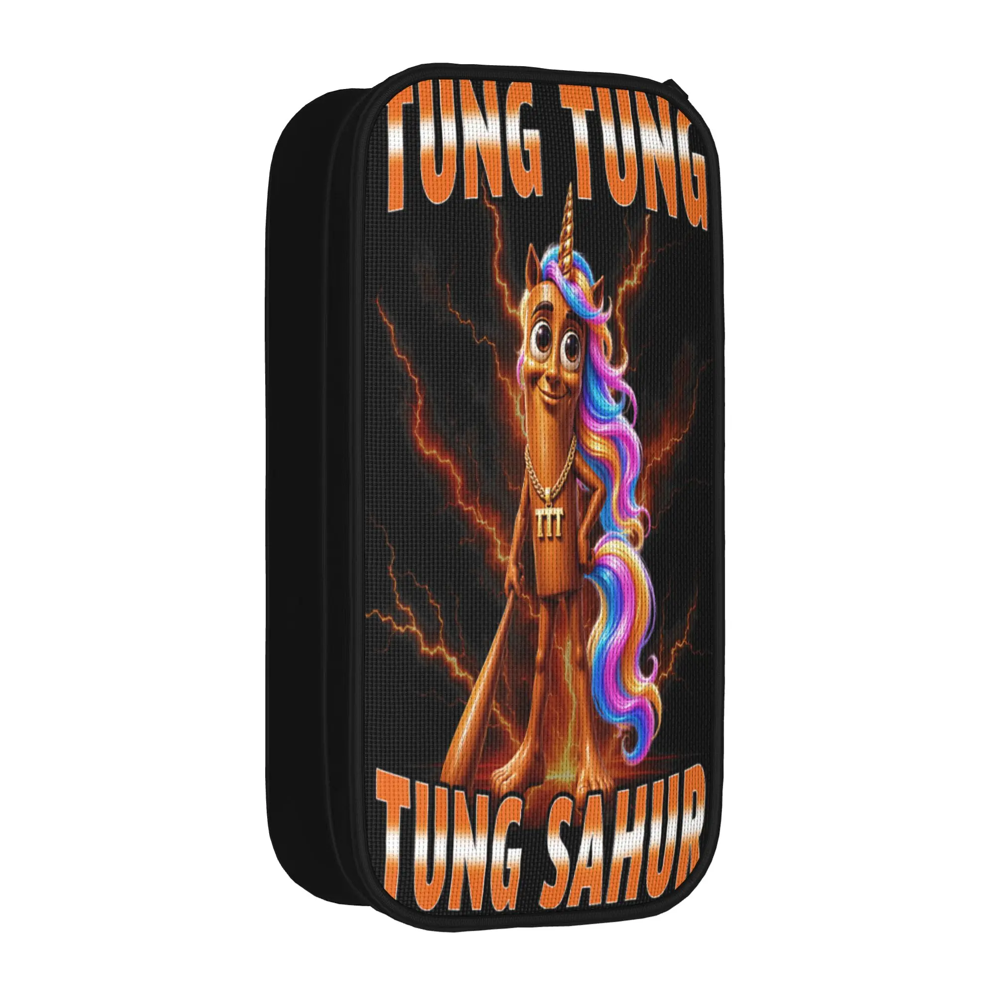 Funny Tung Tung Sahur Unicorn Rainbow Hair Lightning Pencil Case  Back To School Pencil Cases Canvas Boys Lovely Pencil Box