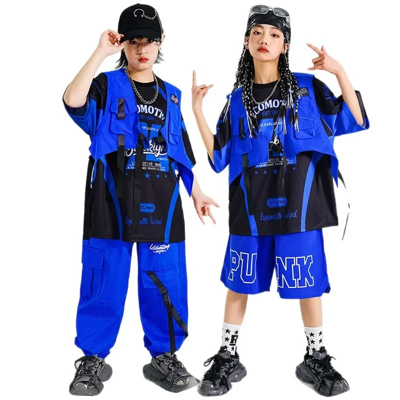 

Teenager Hip Hop Dance Motorcycle Street Dance Performance Costumes Boys' Vest Set, Girls' T-stage Runway Performance Clothing