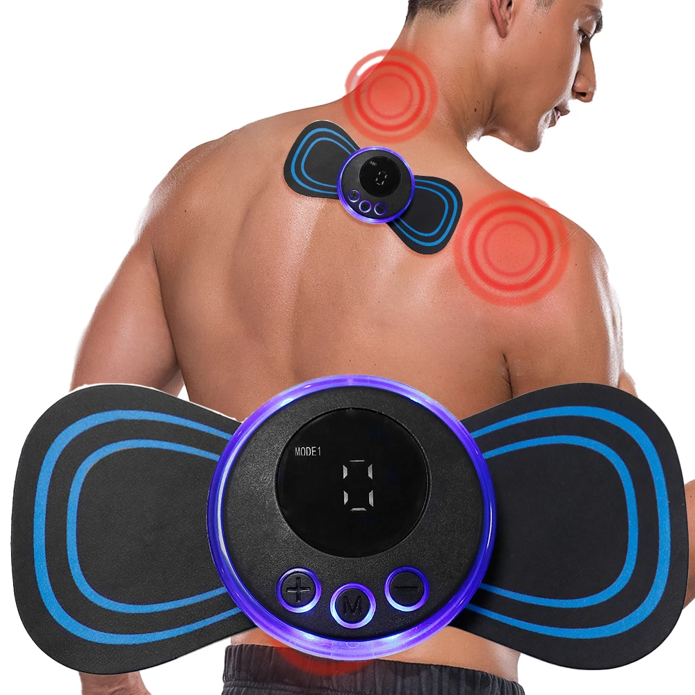 8 modos ems pulso pescoço massageador adesivo 19 níveis de força dezenas massageador remendo estimulador muscular gel almofadas maca recarga