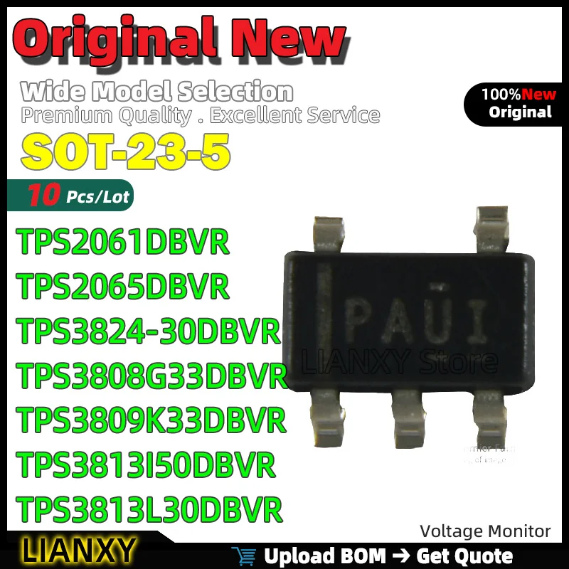 10pcs SOT-23-5 TPS2061DBVR TPS2065DBVR TPS3824-30DBVR TPS3808G33DBVR TPS3809K33DBVR TPS3813I50DBVR TPS3813L30DBVR TPS3823-33DBVR