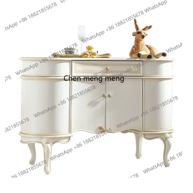 

French light luxury pastoral style all solid wood porch cabinet, living room double door storage side cabinet