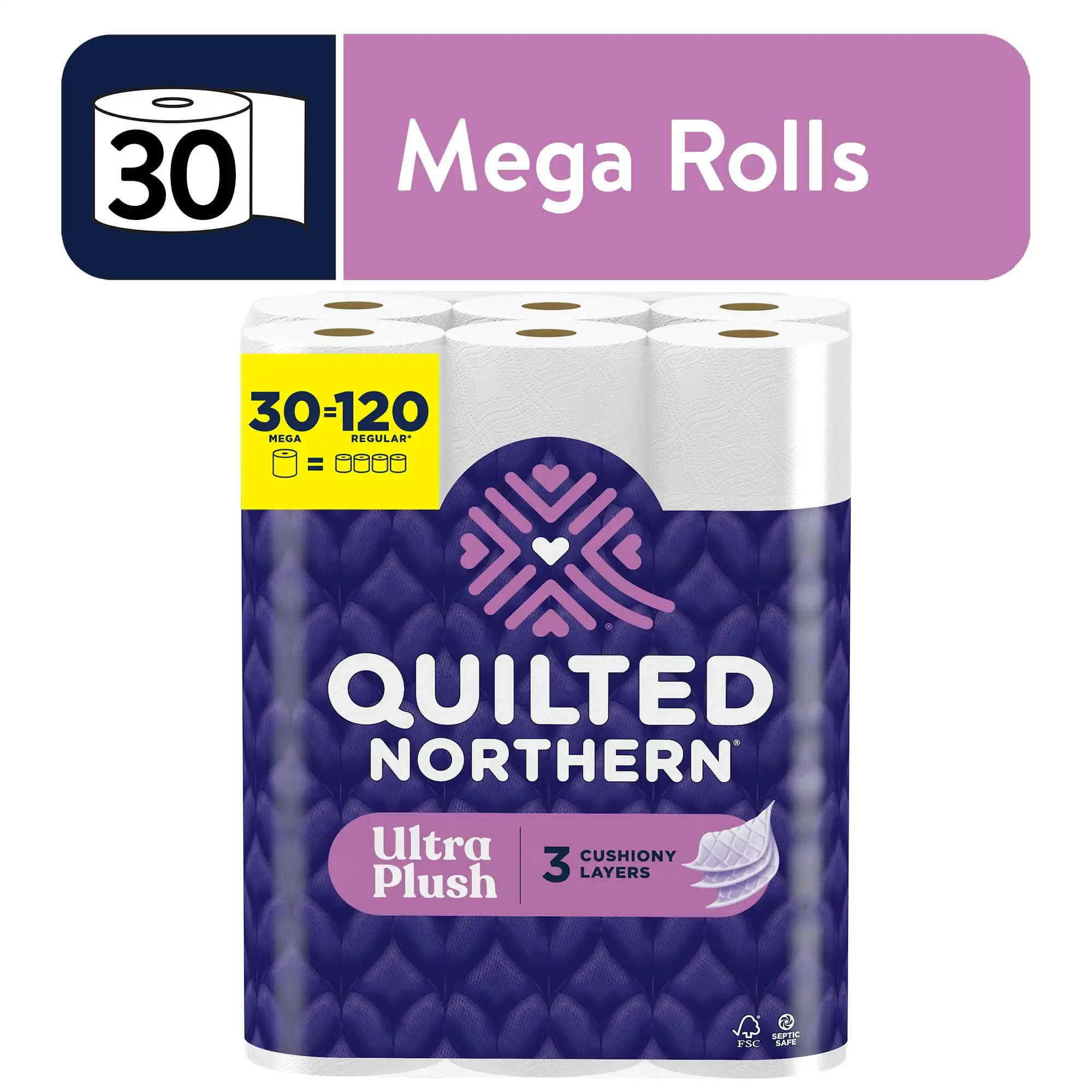 

Ultra Plush 3-Ply Toilet Paper, 30 Mega Rolls