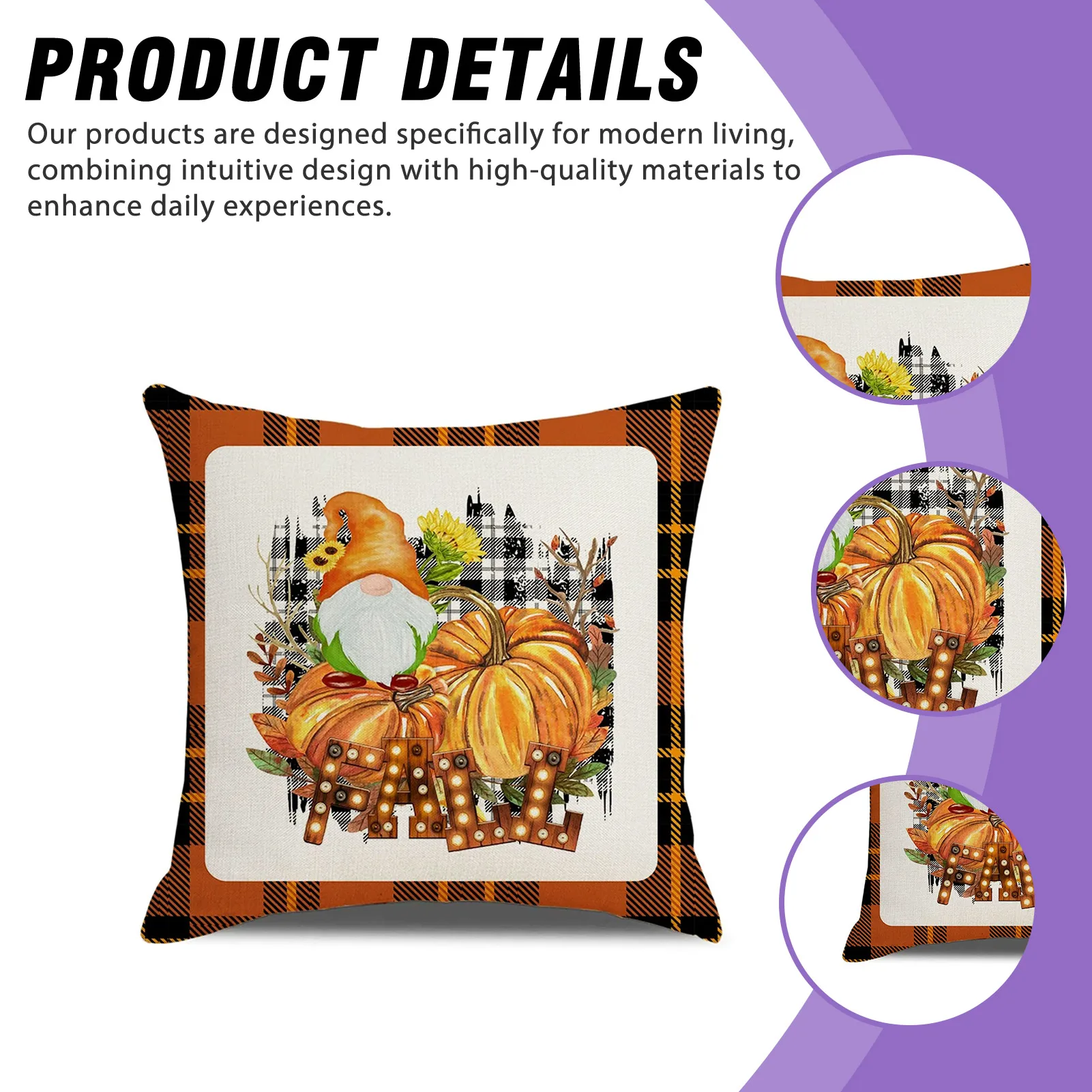 

D45cm Thanksgiving Day Decor Pillowcase Exquisite Pumpkin Golden Rice Pattern Pillowcase Harvest Festival Home Decorations 2025
