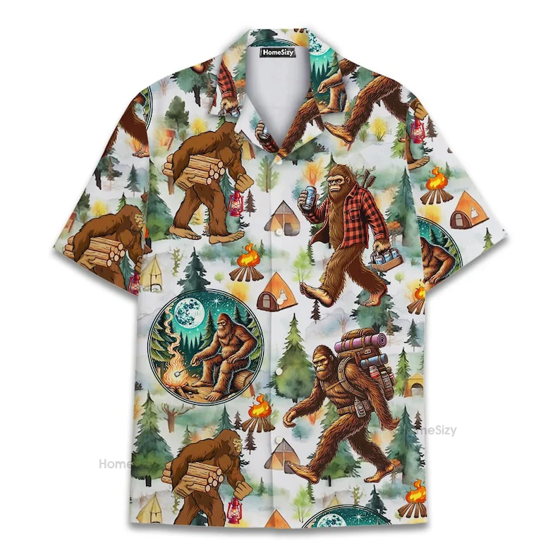Fashion Hawaiian Man Shirt Clothing Funny Bigfoot 3D Print Popular Men Shirts Summer Fashion Carnival Party Shirt Man Clothes