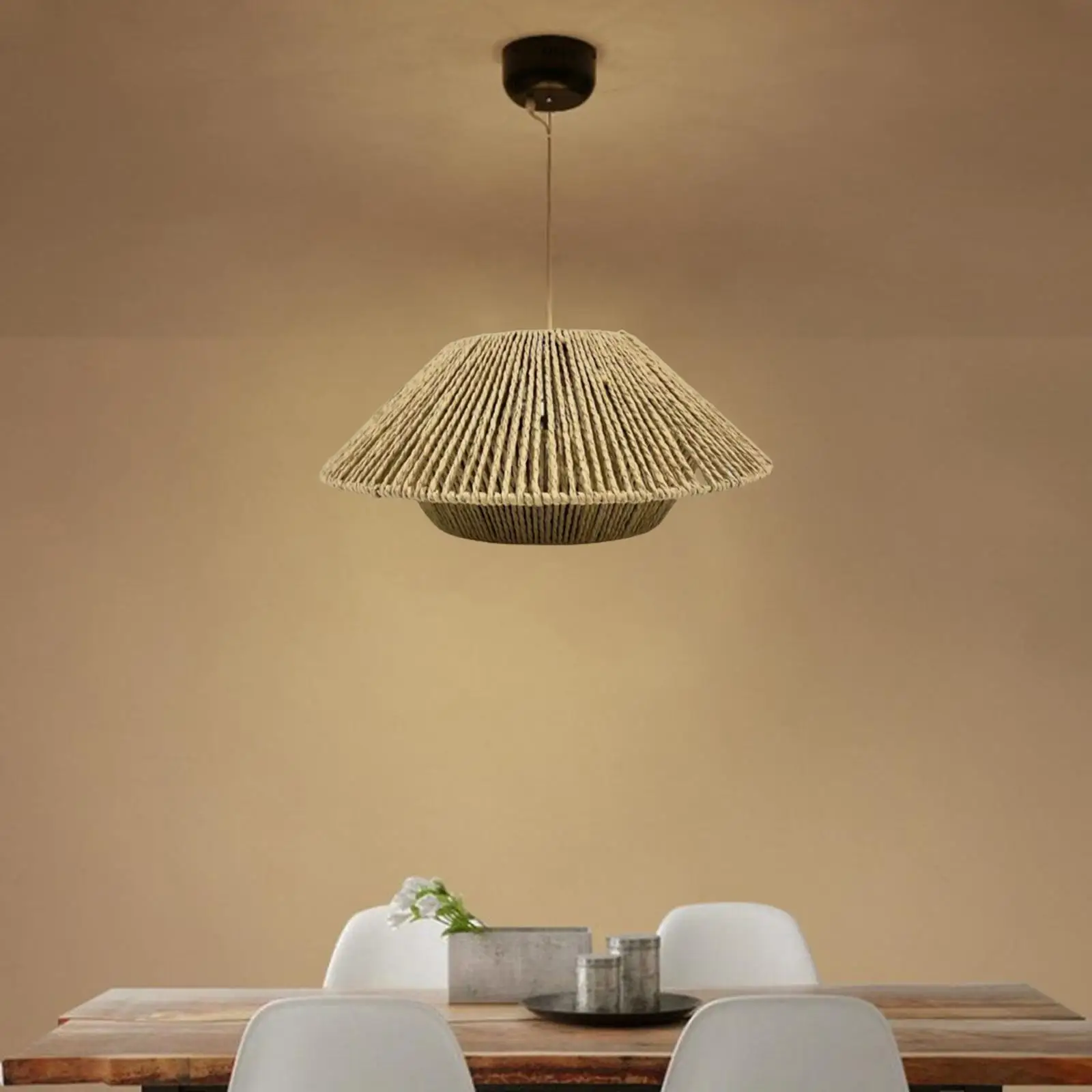 Woven Lamp Shade Pendant Light Cover Light Yellow Paper Shade for Ceiling Fixture Dining Room Bedroom Study Room Vintage Decor