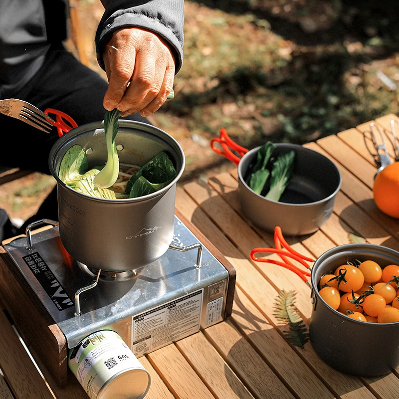 Camping Mini 4pcs Pot Portable Pot Set Glamping Cookware Set 1-3 Person Field Cookware Travel Picnic Cooking Equipment Gift New