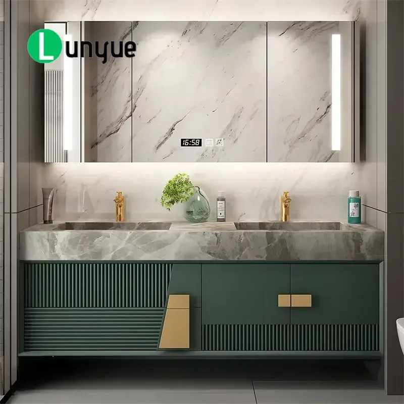 Modern Wood MDF Lacquered Bathroom Vanity Cabinet Double Sink Floating Design Wall Mounted Storage for Contemporary Home
