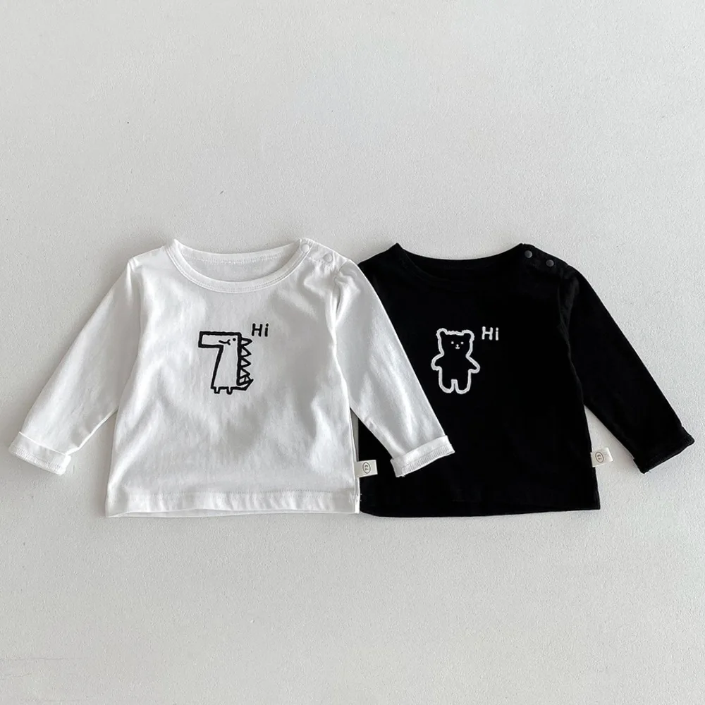 

2025 Autumn New Children Long Sleeve T Shirts Cute Bear Print Boys Cotton Tee Baby Girl Casual Tops Kids Toddler Clothes