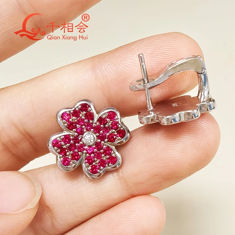 

Lab Ruby/Sapphire/Emerald 925 Silver Clover Stud Earrings | Lucky Charm | Elegant & Versatile | Dainty Gift for Her | Birthday