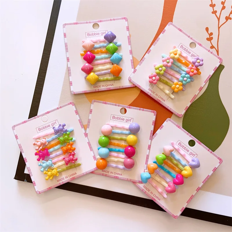 

8pcs hair accessories hair clip for Girls bear heart flower Cute Candy Color