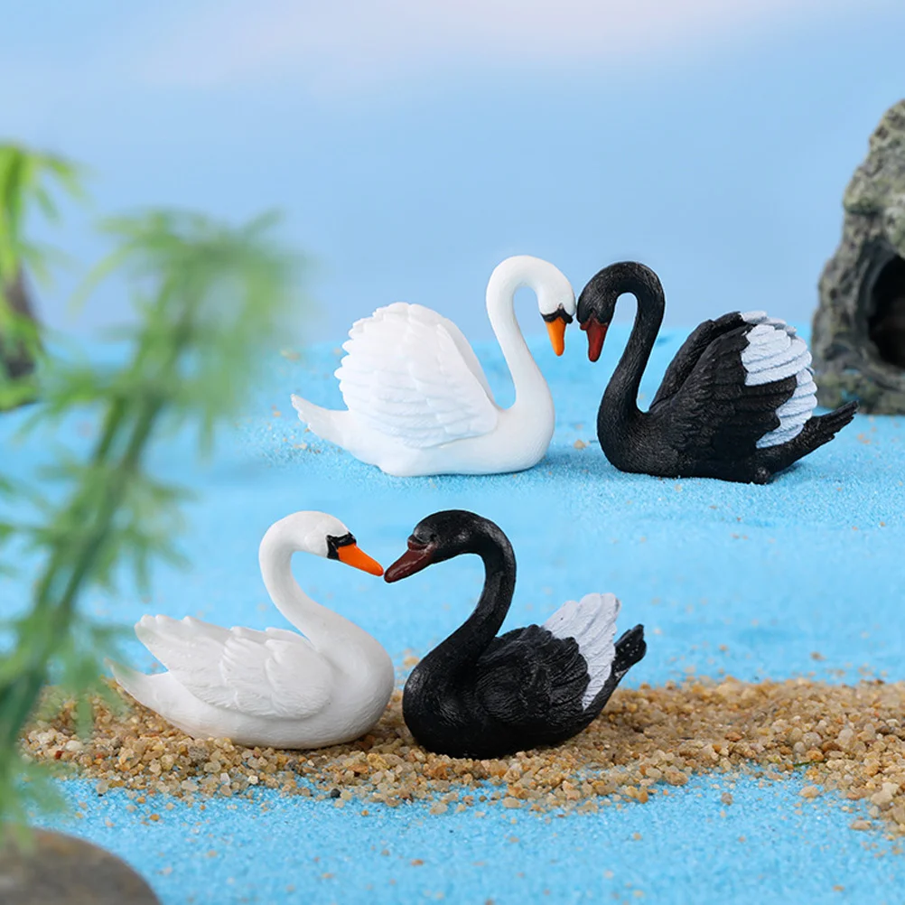 8 Pcs Black and White Swan Ornament Home Decor Couple Figurines Crafts Tiny Statue Animals Plastic Cartoon Dashboard Realistic