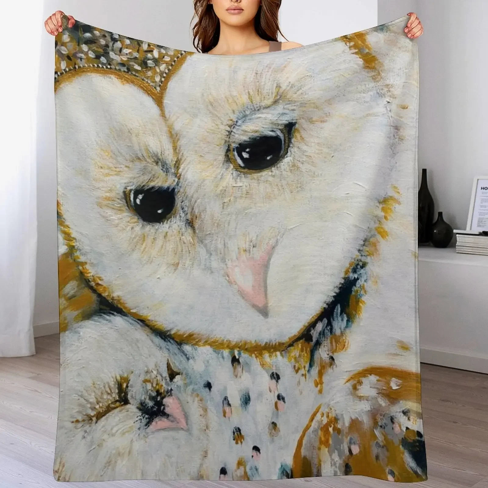 Mother and Child Owl Throw Blanket Soft Comfort Blanket for Reading Watching TV