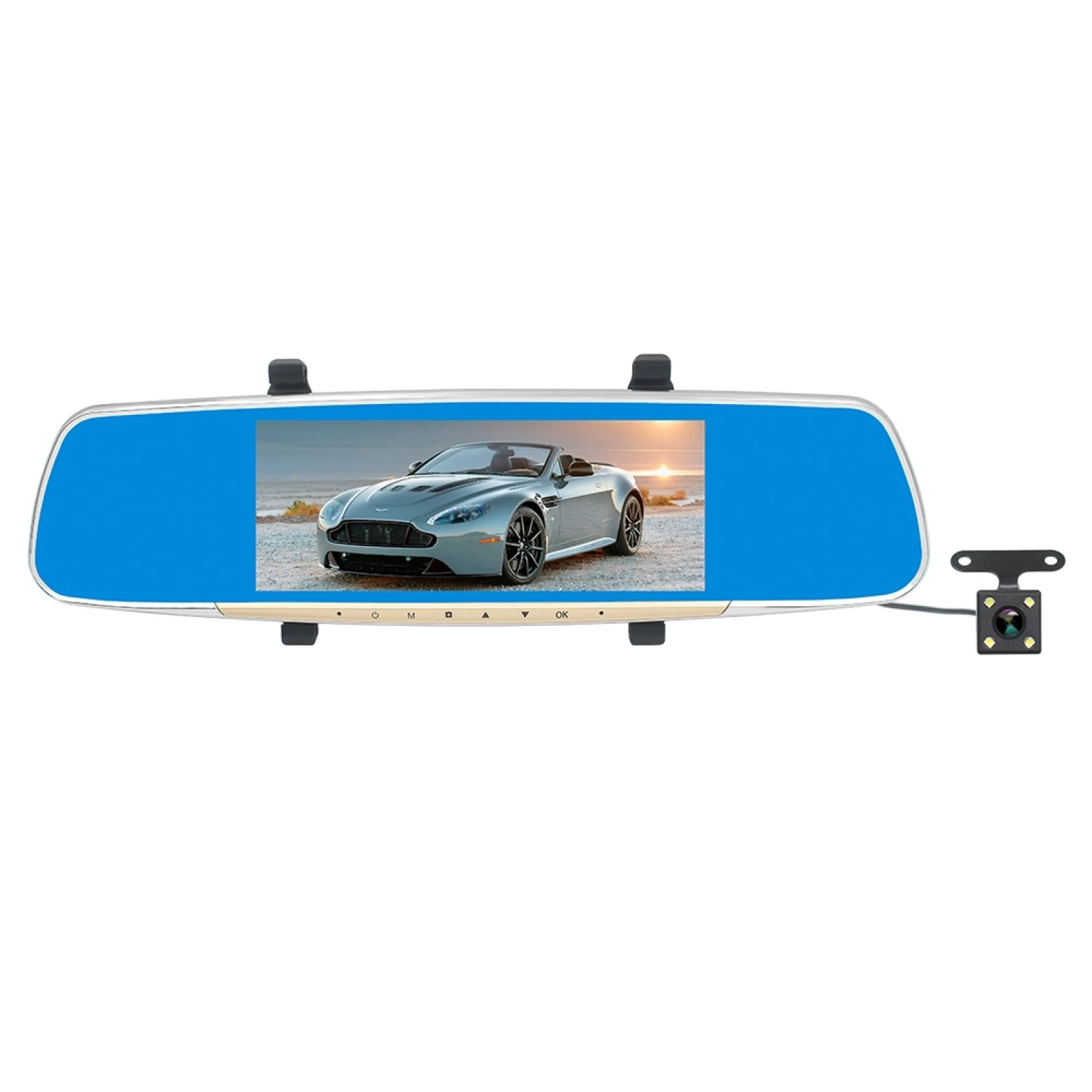 V100 7 inch LCD Touch Screen Rear View Mirror Car Recorder with Separate Camera, 170 Degree Wide Angle Viewing, Support Night