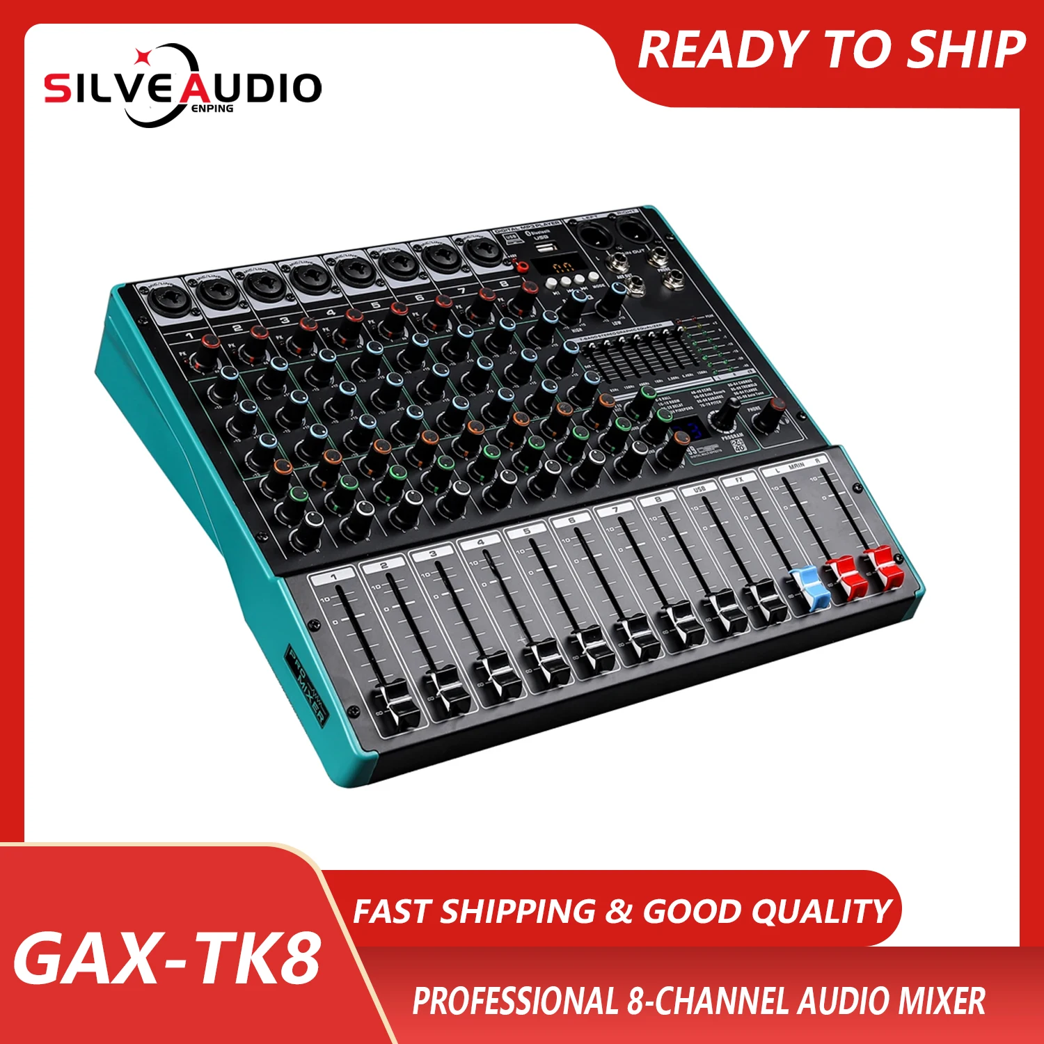 GAX-TK8 Compact 8 Channel Audio Mixer with USB/Blueteeth Input for Podcasting and Streaming