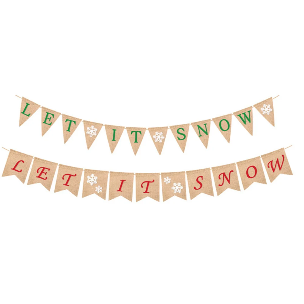 

Let It Snow Letter Bunting Linen Burlap Banner Snowflakes Pattern Party Decoration Indoor Outdoor Winter Celebration