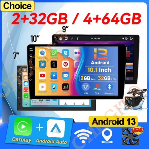 2Din Android 13 7/9/10 ''Radio Universal Carplay inalámbrico 64G BT Radio de coche estéreo Multimedia para toyota Hyundai Kia Volkswagen