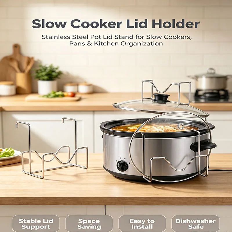 3 Pack Stainless Steel Lid Holders, Slow Cooker Lid Organizer, Space Saving Countertop Kitchen Rack for All Pot Lids