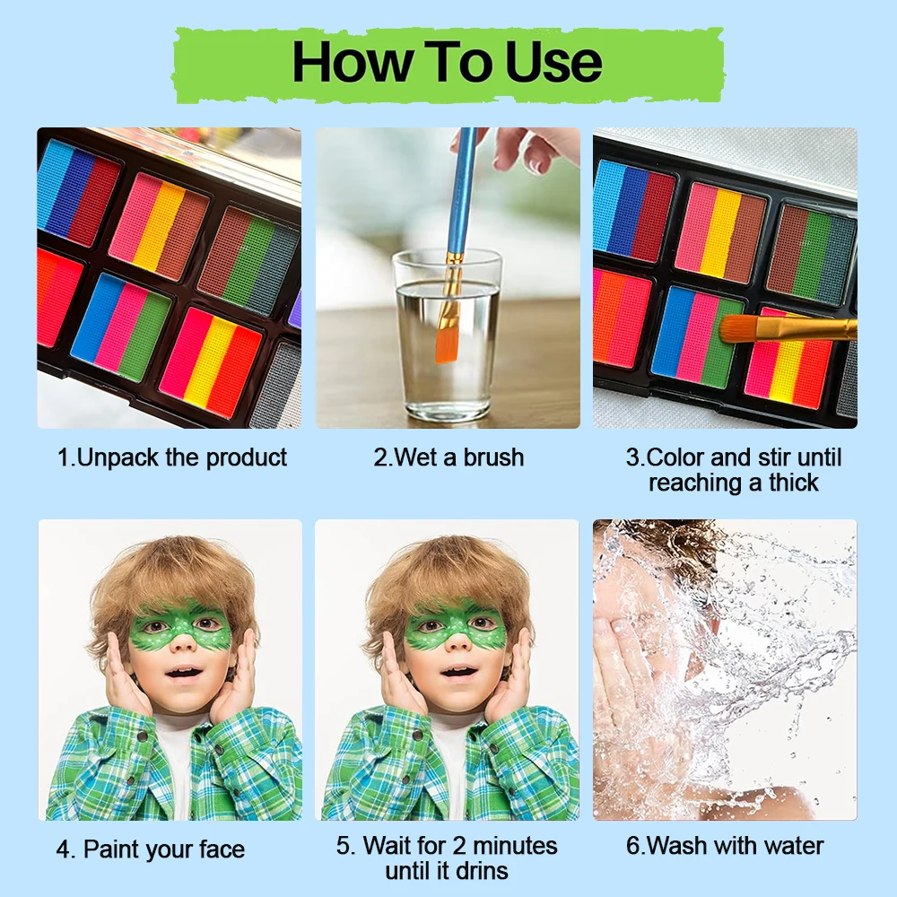 مجموعة طلاء الوجه والجسم مكونة من 26 لونًا مع فرش قابلة للذوبان في الماء بالأشعة فوق البنفسجية مضيئة للأطفال والكبار فن الطلاء على الجسم لعروض المسرح والمكياج #3