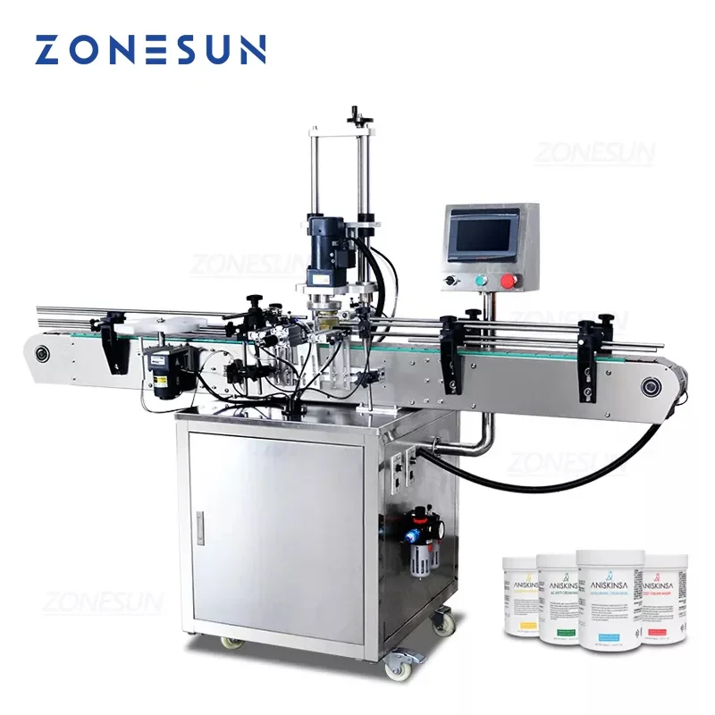 ZONESUN Automatic Chili Sauce Glass Bottle Honey Jar Cap Twist Screwing Capping Machine For Production