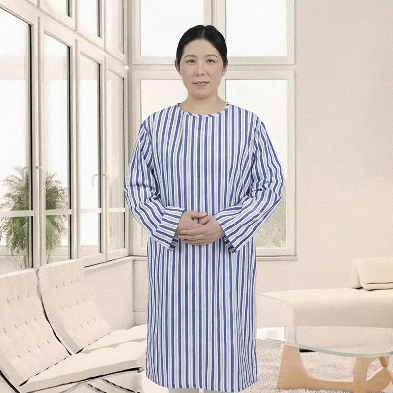 Adaptive Rear-Tie Patient Gown (Long/Short Sleeve) | Easy-Dressing Round Neck Hospital Wear for Nursing Access