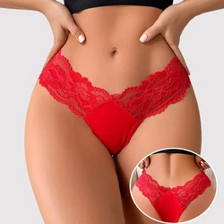 1pcs Lace Sexy Women G-string Low Rise Red Perspective Floral Panties Breathable Intimate Lingerie Ladies Thongs Underwear