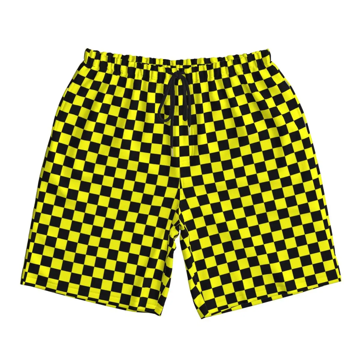 

Купальники желто-черные шорты в клетку с геометрическим рисунком, летние винтажные пляжные шорты, мужская спортивная одежда, быстросохнущие пляжные плавки
