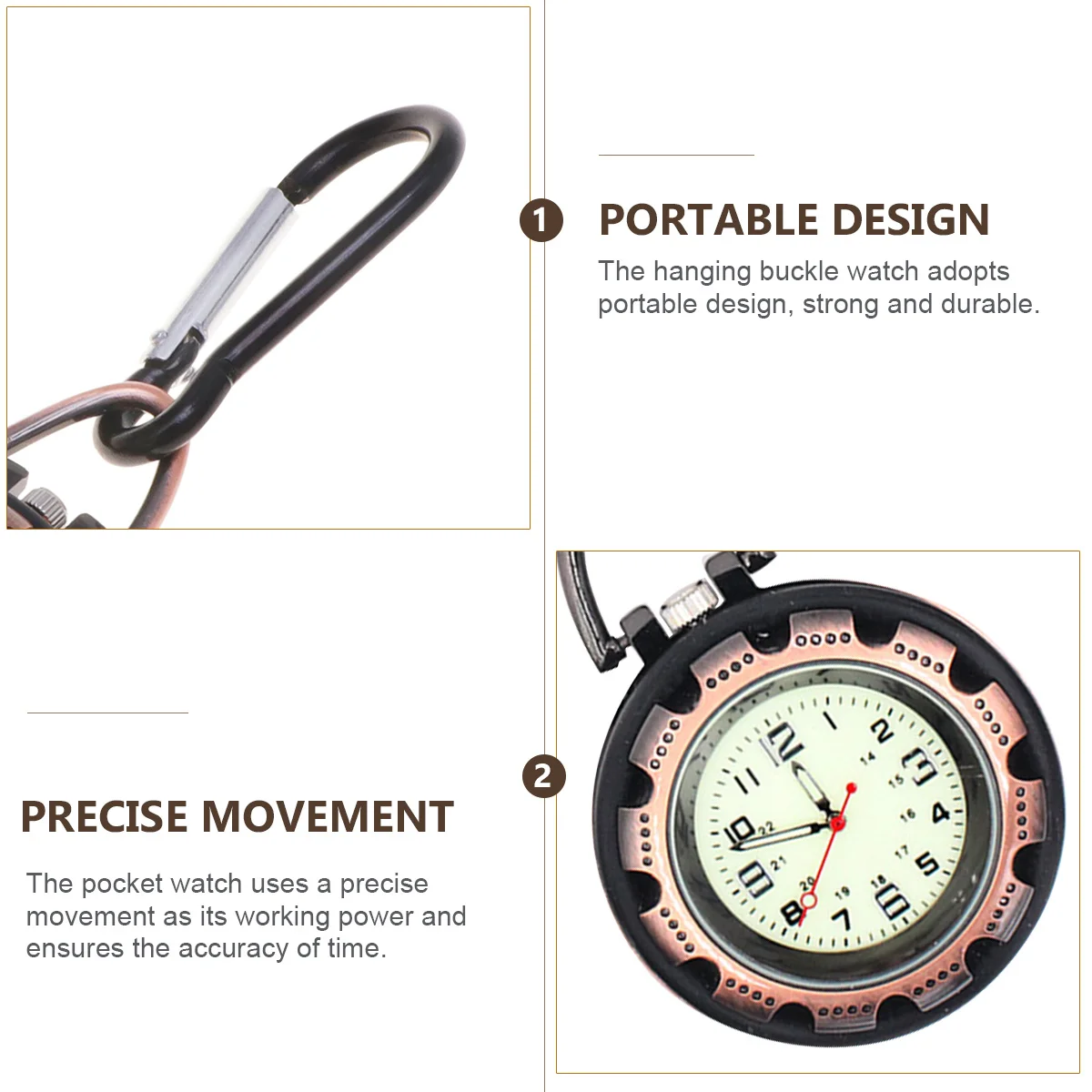 WRITWAA Stainless Steel Carabiner Watch Clip Buckle for Backpack Pocket Mountaineering Outdoor Time Practical Accessory