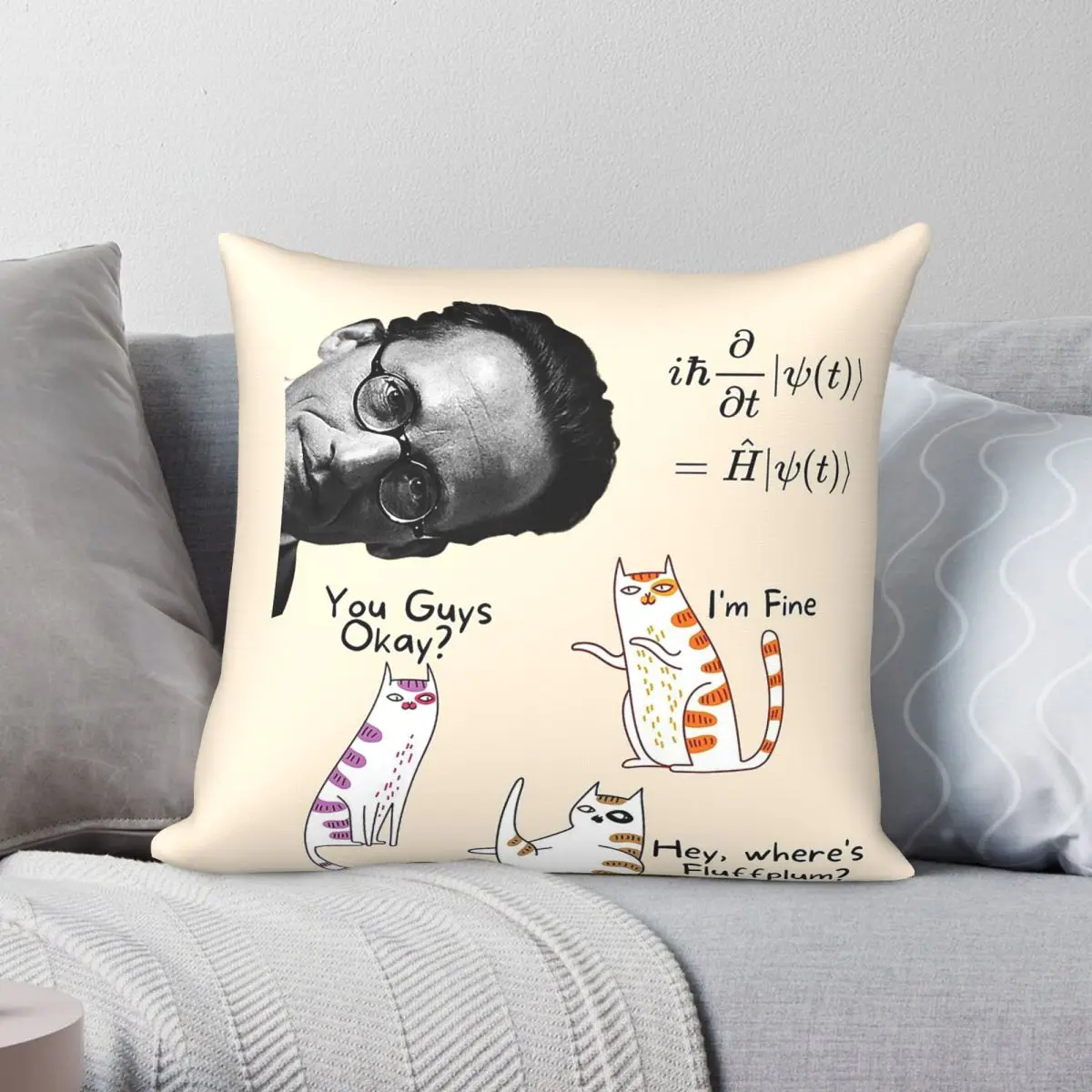 Housse de coussin carrée « Chat de Schrödinger est vivant », en polyester, lin et velours, imprimée, décorative, pour voiture, 18 pouces