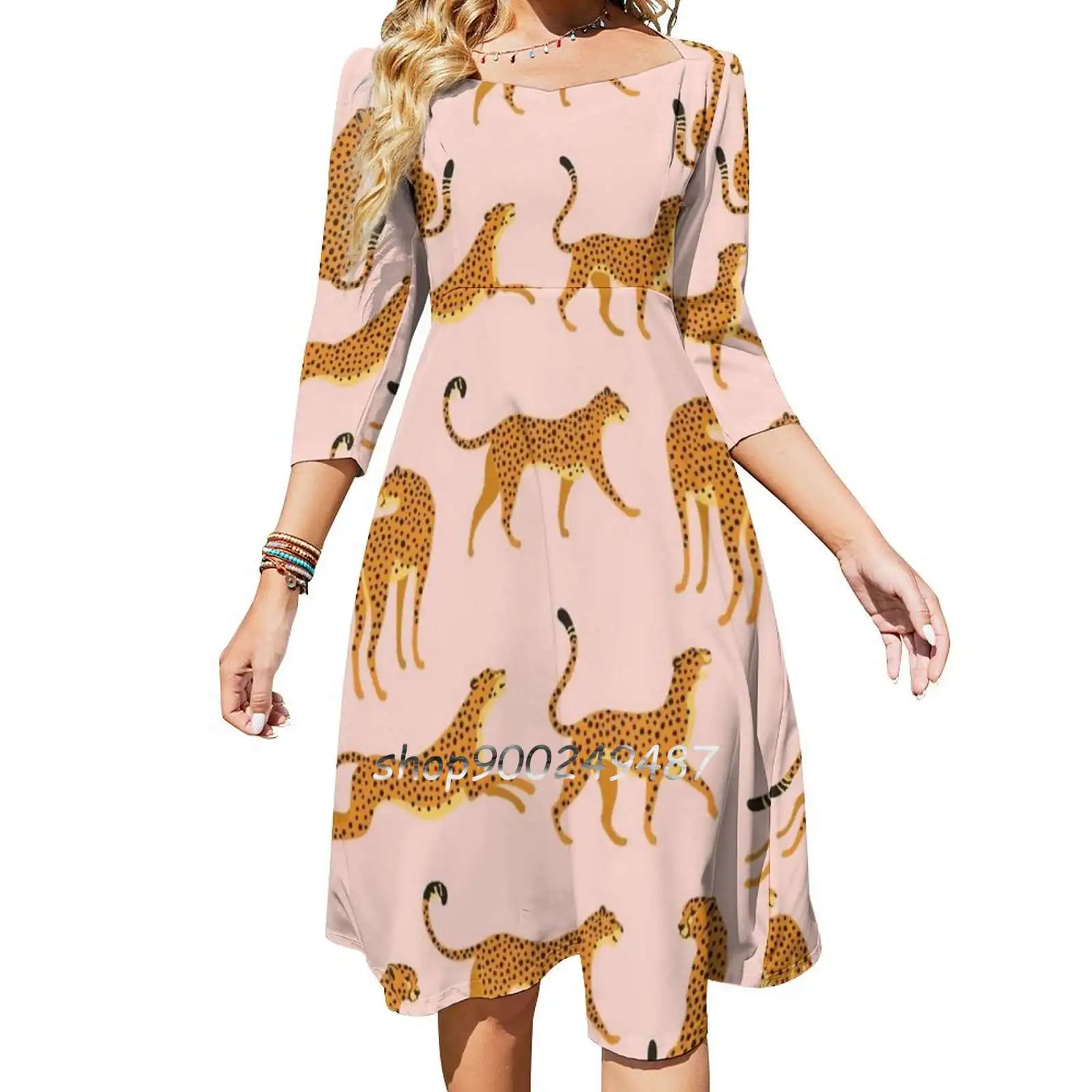 Leopards Or Cheetahs. Women Spring Autumn Long Sleeve Dress Female Casual Dress Abstract African Animal Background Banana