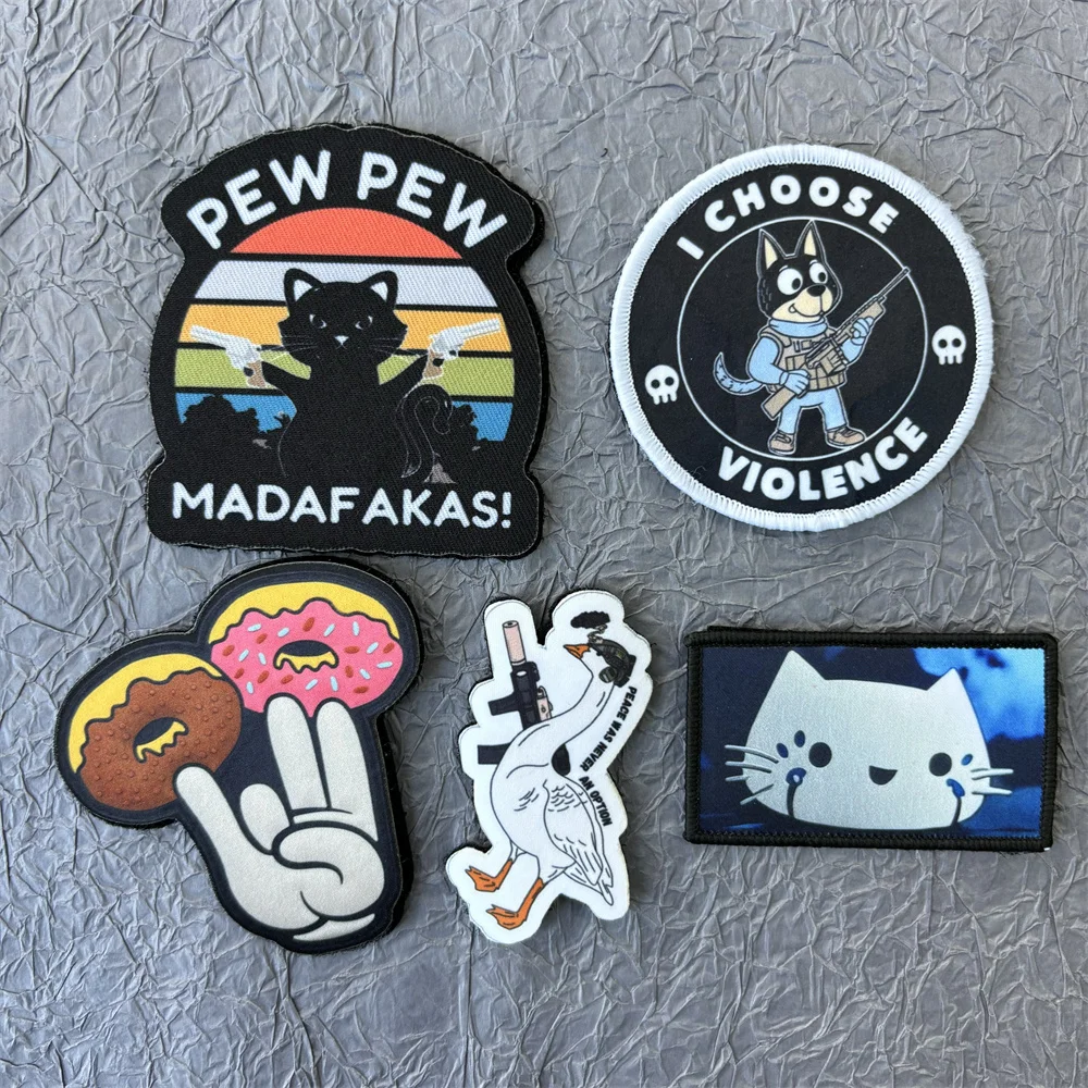 رقعة قطة على الملابس PEW PEW MADAFAKAS شارات المعنويات المعدات التكتيكية هوك وحلقة بقع حقيبة الظهر الحيوان Wappen
