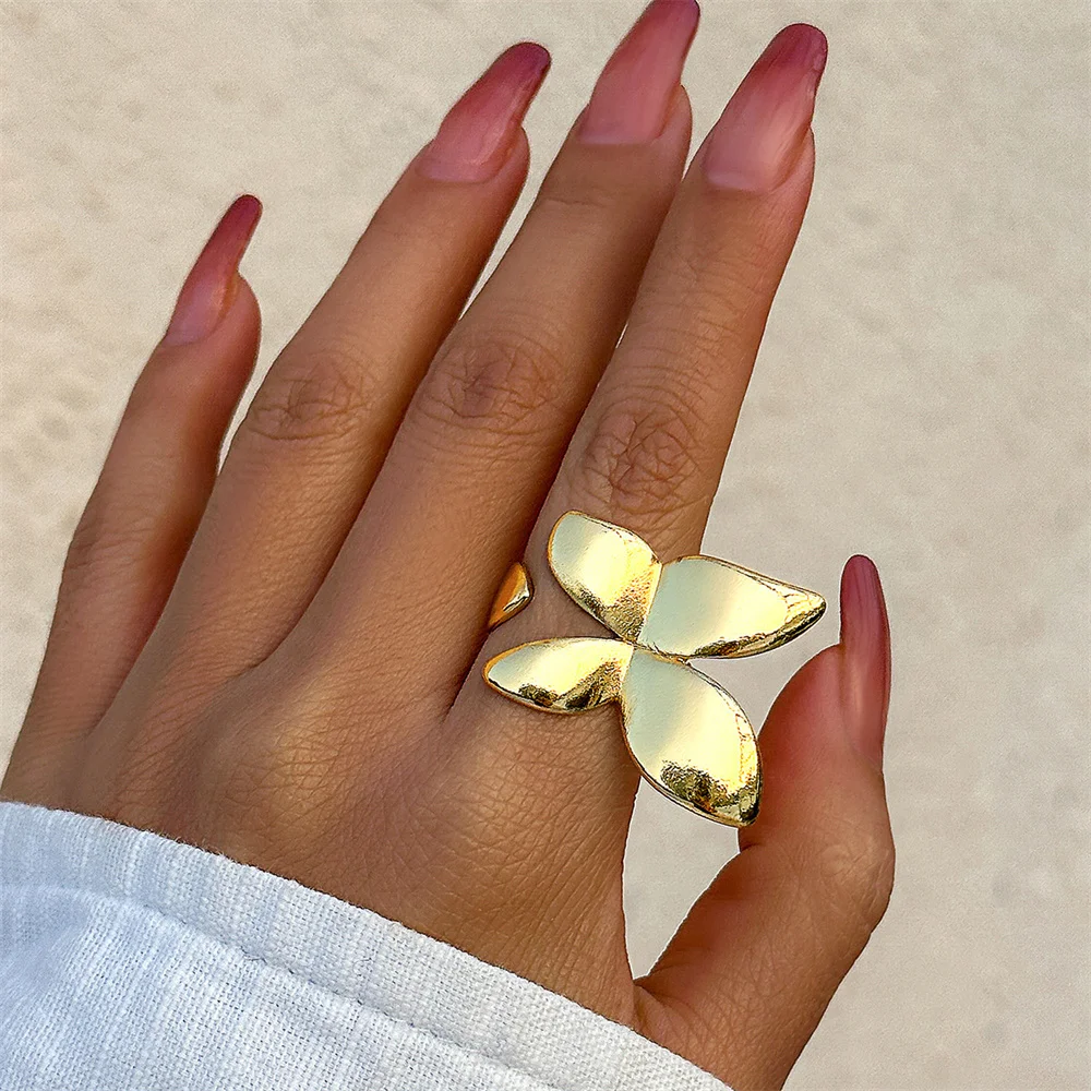 Trendiger, übertriebener Schmetterlings-Offenring, verstellbar, für Damen, als Accessoire für Bankette und Partys, Geschenk für Freundin und beste Freundinnen. – Detail 5