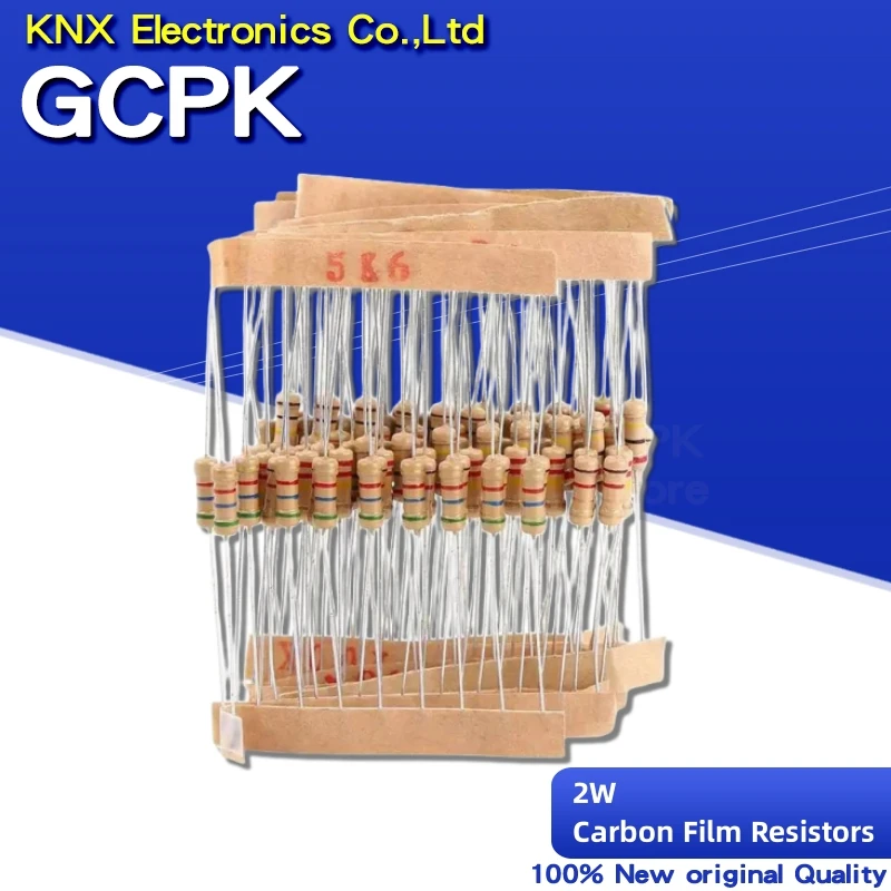 20PCS 2W Carbon Film Resistors 5% 1R-10M 10R 47R 100R 220R 1K 10K 4K7 100K 560K 1M 3M3 ohm Color Ring Resistance 200K 15R