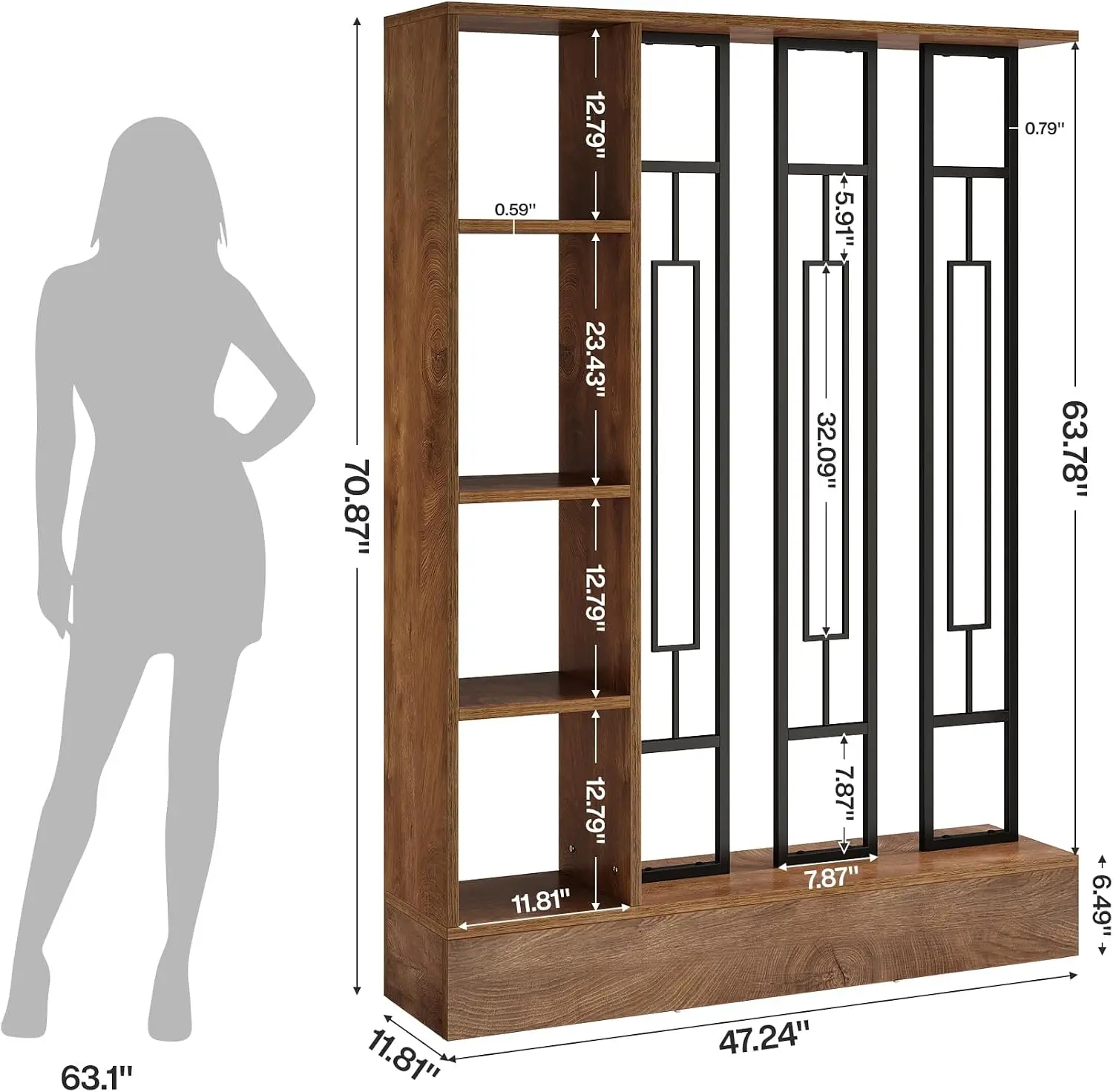 709 Inch Wooden Freestanding Room Divider Shelves Wall Partition Living Bedroom Office Brown Black Room Separation