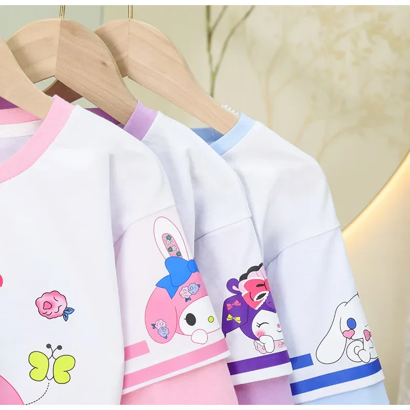 Camiseta de Manga Comprida de Bebé, Primavera, Outono, Cinnamoroll, Kuromi, Kawaii Anime, Lazer, Bebê, Fofo, My Melody Base, Roupas com capuz, Presentes, Brinquedos