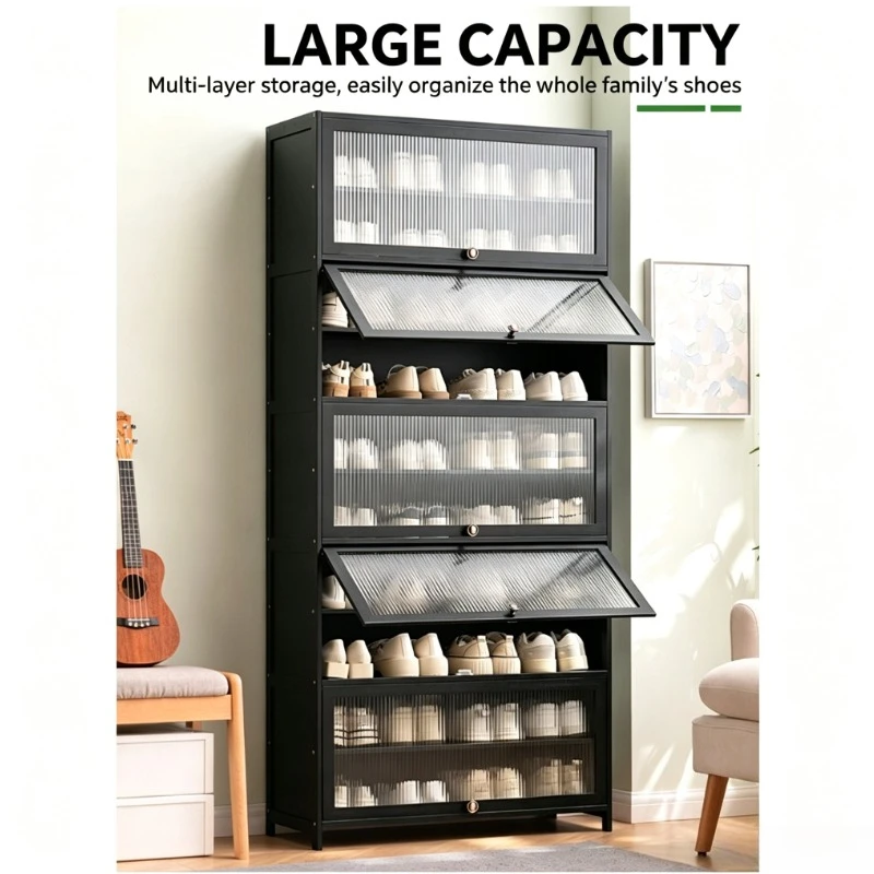 High-value dust-proof shoe cabinet, visual door design + open grid at the bottom, beautiful and practical