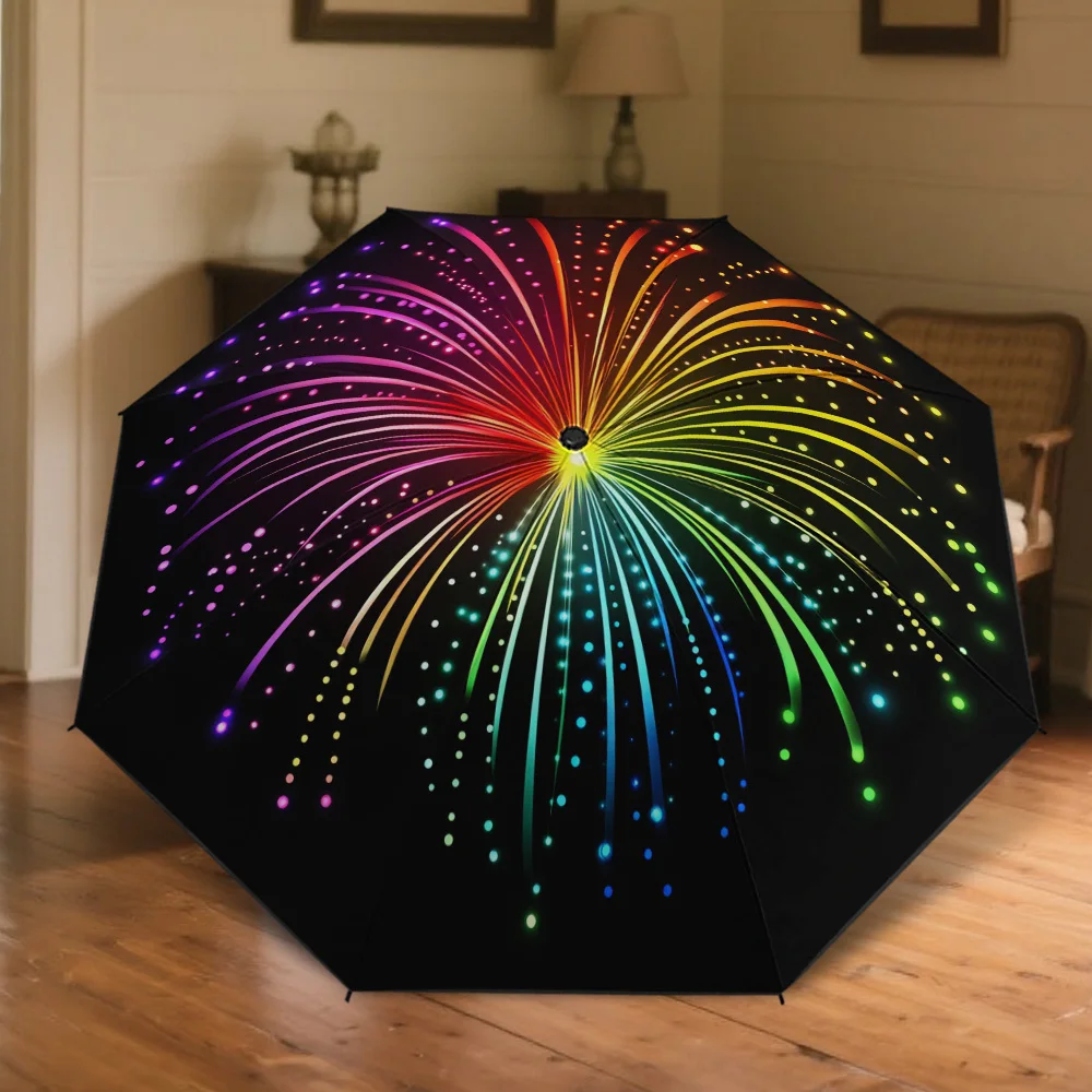 1 Stück Automatischer Regenschirm mit Selbstöffnung & Farbwechselnder Feuerwerks-Explosion (Regenbogen/) - Auto-Schließknopf, 8-Rippen-Konstruktion