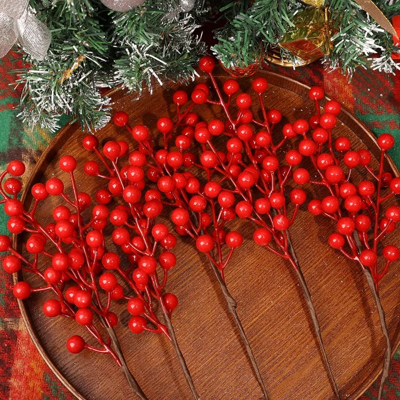 10/1pcs Artificial Red Berries Stems Simulation Christmas Holly Berry Branches DIY Wreath Xmas Tree Party Home Table Ornaments