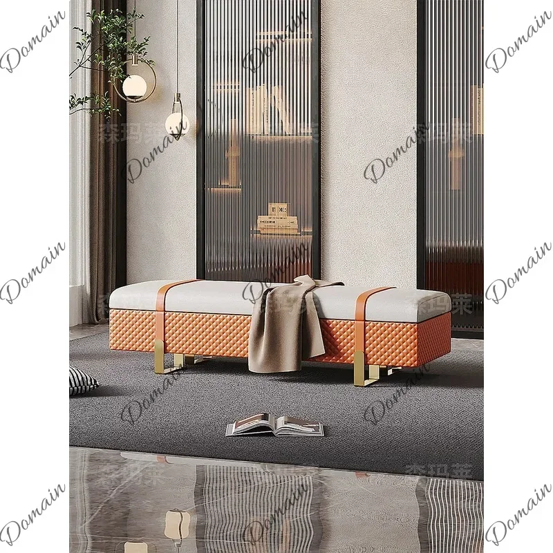 XX Luxury Top Layer Leather Storage Bench For Bedroom End Of Bed Ottoman Entryway Shoe Bench Designer Sofa Stool