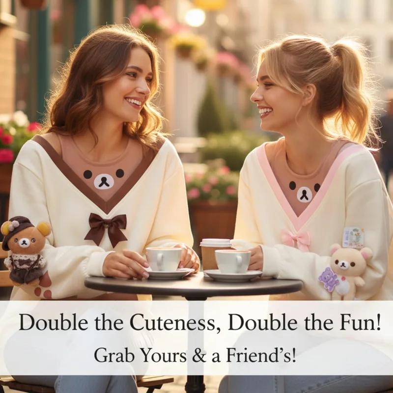 

Rilakkuma Cat Embroidery Hoodies Y2K Women’s Cute Spliced Top Fall Winter Japan Loose Fit Pullover Kawaii Cat Strap Hoodie New