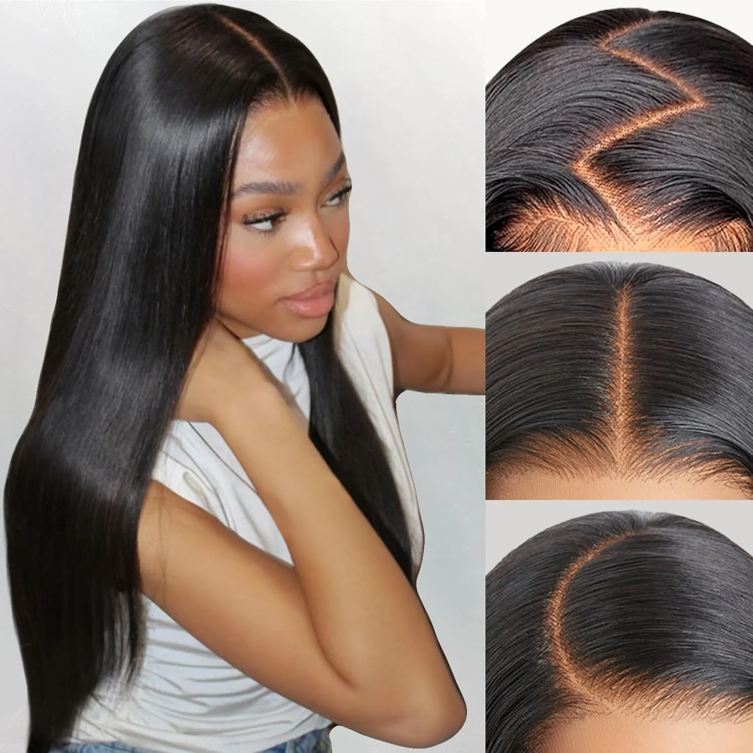 13x4 13x6 HD Lace Hairline Straight Long Black Glueless Transparent Bone Straight Lace Front Wigs 250 DensityWigs for Black Women Beginner Friendly